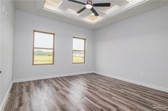 2316 Piedra St, Edinburg, TX 78542 - spare room featuring wood finished floors, a raised ceiling, ceiling fan, and baseboards