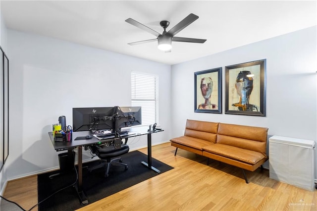 office area featuring hardwood / wood-style flooring and ceiling fan