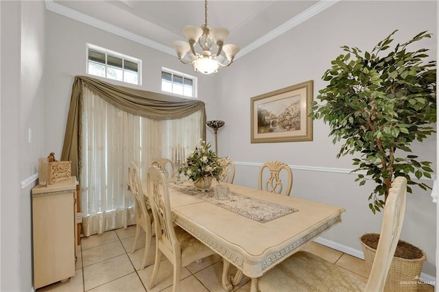 3704 San Gerardo St, Mission, TX 78572 - dining area with ornamental molding, a chandelier, and light tile patterned floors