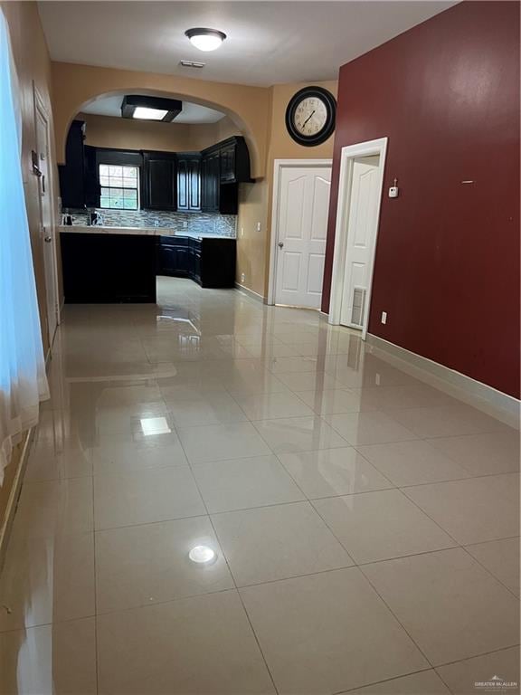 kitchen with light tile patterned floors