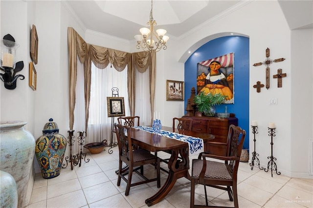 5512 Autumn Mist Ln, Brownsville, TX 78526 - dining area with a chandelier, light tile patterned floors, and crown molding