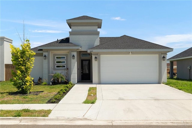 1421 Franklin Ave, Alton, TX 78573 - view of front of property with an attached garage, stucco siding, and a shingled roof