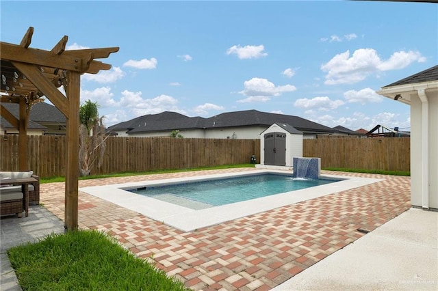 5904 N Dodger St, Pharr, TX 78577 - view of pool with a patio, a storage shed, and a fenced backyard