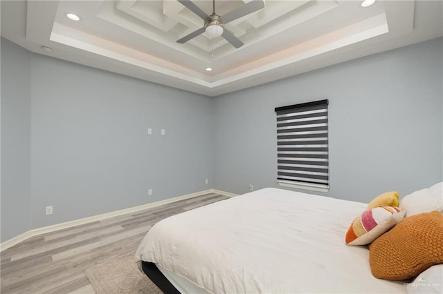 5904 N Dodger St, Pharr, TX 78577 - bedroom with a raised ceiling, wood finished floors, recessed lighting, ceiling fan, and baseboards