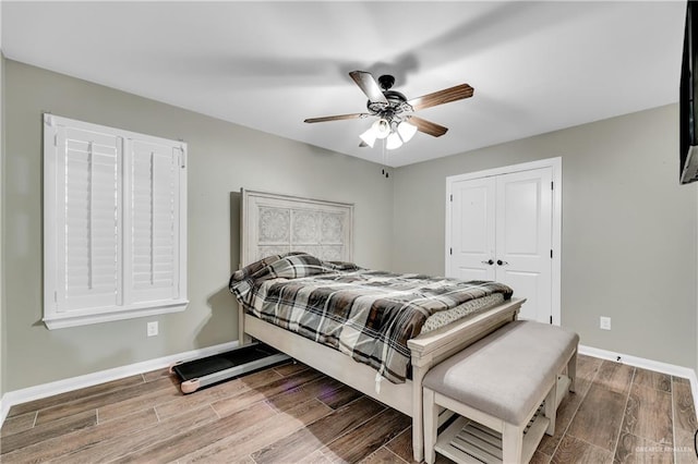 bedroom with a closet and ceiling fan