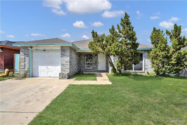 1101 Boston St, Edinburg, TX 78541 - ranch-style home with concrete driveway, an attached garage, and a front lawn