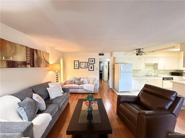 800 E Dallas Ave Unit 17, Mcallen, TX 78501 - living area with ceiling fan, a textured ceiling, and light wood-style flooring