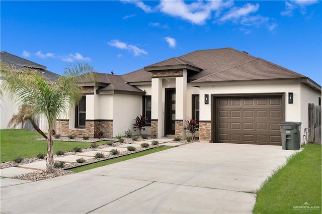 prairie-style home with a garage