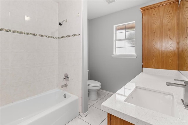 full bathroom with tile patterned flooring, vanity, toilet, and tiled shower / bath combo