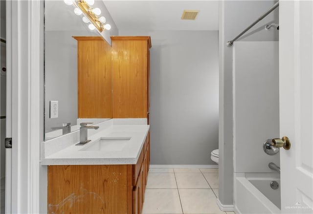 full bathroom featuring tile patterned floors, shower / bathing tub combination, vanity, and toilet