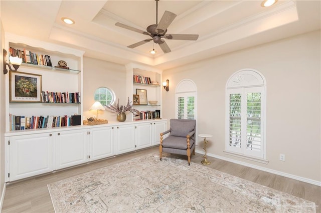 2009 E 29th St, Mission, TX 78574 - sitting room with a raised ceiling, light wood-style floors, plenty of natural light, crown molding, and ceiling fan
