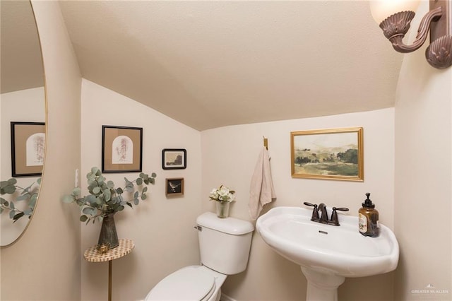 2009 E 29th St, Mission, TX 78574 - half bathroom featuring vaulted ceiling, toilet, and a sink