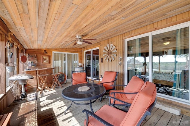 interior space with a ceiling fan