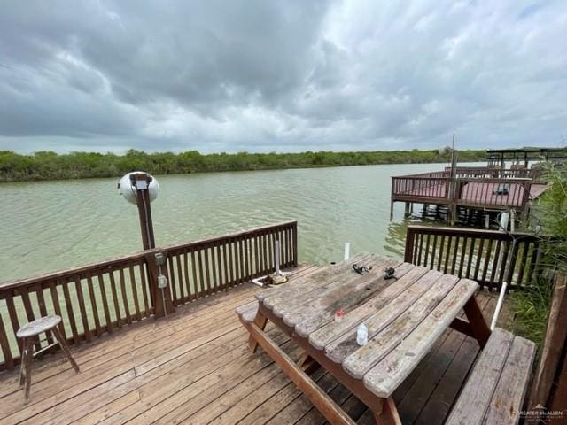 dock area with a water view