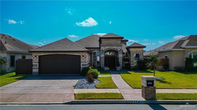 view of front of house featuring a garage and a front yard