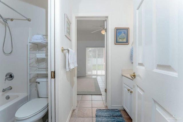 131 E Hibiscus St, South Padre Island, TX 78597 - full bath with ceiling fan, shower / washtub combination, toilet, tile patterned floors, and vanity