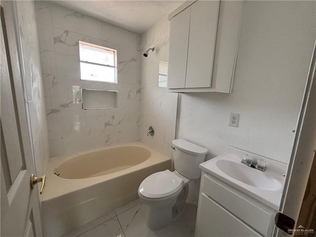 521 E Sherrye Ln, Pharr, TX 78577 - bathroom featuring vanity, toilet,  shower combination, marble finish flooring, and a textured ceiling