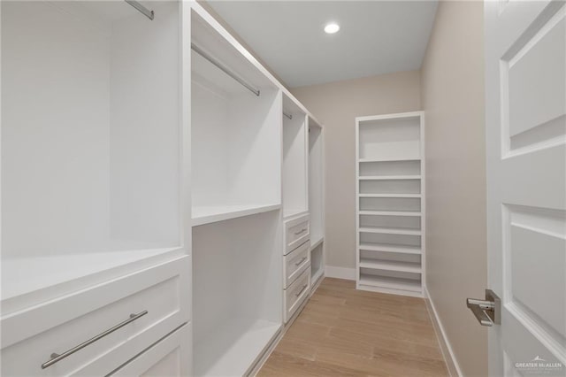 spacious closet with light wood-type flooring