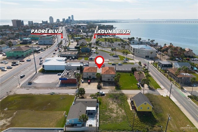 103 W Dolphin St Unit 1B, South Padre Island, TX 78597 - birds eye view of property featuring a water view and a city view