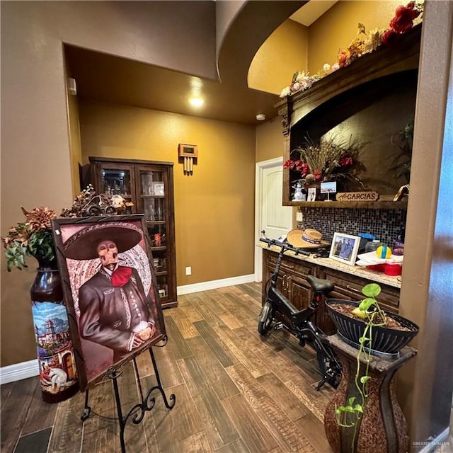 interior space with dark wood-type flooring