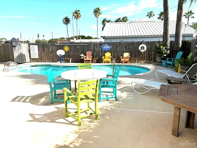 view of swimming pool with a patio, a fenced backyard, and a fenced in pool