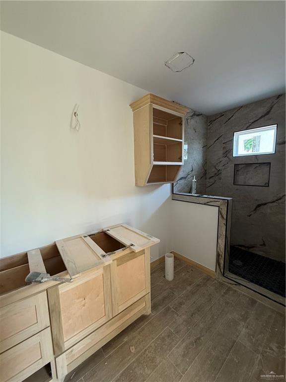 interior space with dark wood-type flooring