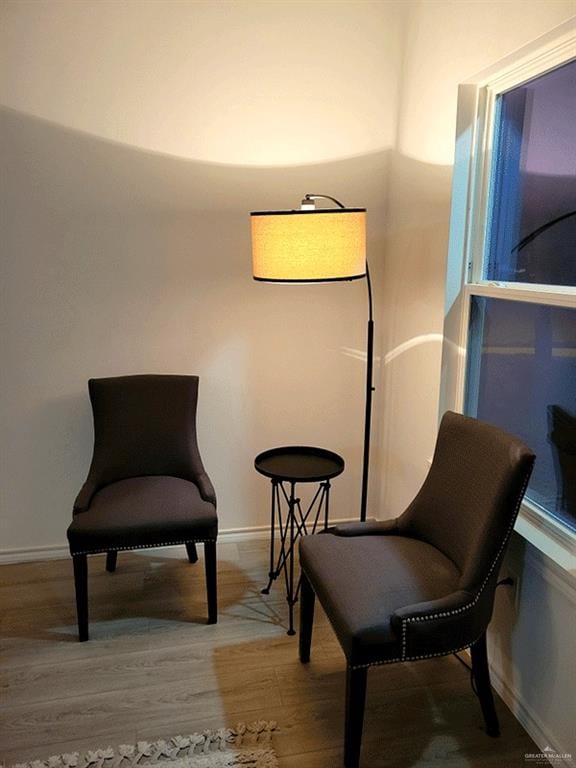 sitting room with wood-type flooring