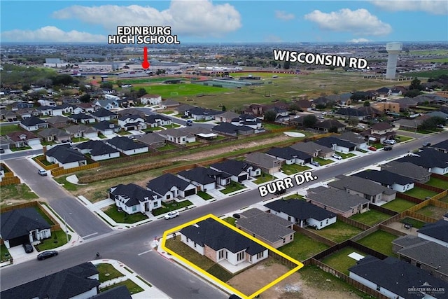 4012 Burr Dr, Edinburg, TX 78542 - aerial view of residential area featuring property parcel outlined