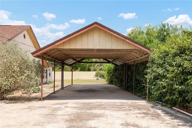 view of parking with a carport