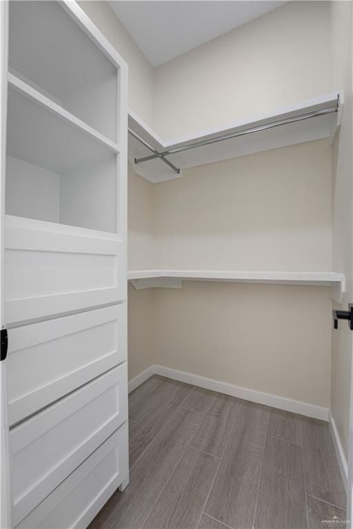 spacious closet featuring dark wood-style floors