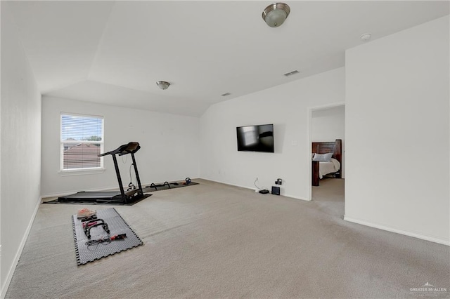 408 Bernal St, Edinburg, TX 78539 - exercise area with carpet flooring, baseboards, and lofted ceiling