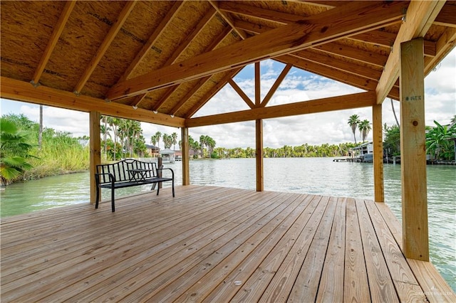 dock area with a water view