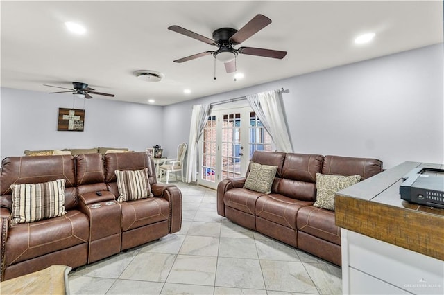 18064 Garrett Rd, Harlingen, TX 78552 - living area featuring ceiling fan, recessed lighting, and light tile patterned flooring
