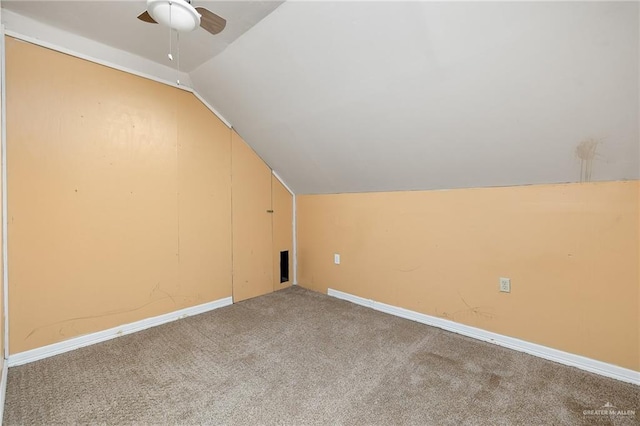 bonus room featuring carpet flooring, ceiling fan, and lofted ceiling