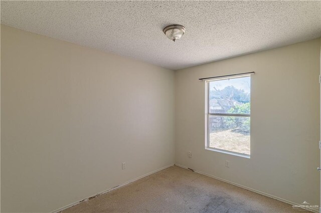 empty room with light carpet and a textured ceiling