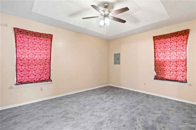 2117 S 30 1/2 St, Mcallen, TX 78503 - carpeted spare room with electric panel, a ceiling fan, a textured ceiling, and baseboards