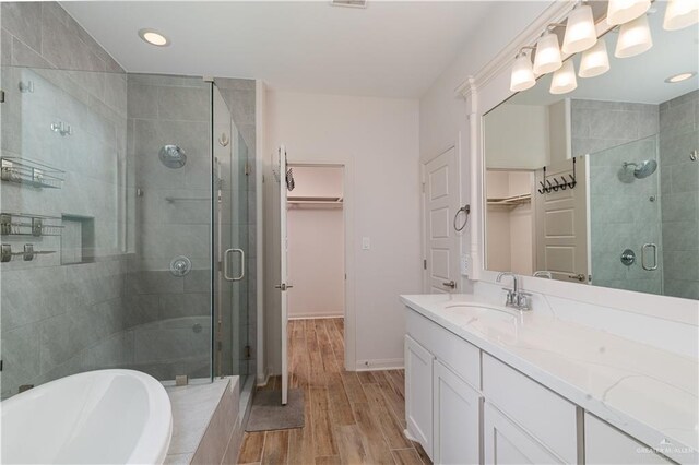 14451 Chalk Ridge Dr, Mcallen, TX 78504 - bathroom featuring a shower stall, a spacious closet, vanity, and recessed lighting