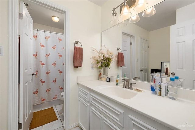 6800 N 35th St, Mcallen, TX 78504 - bathroom featuring vanity, tile patterned floors, a notable chandelier, and toilet