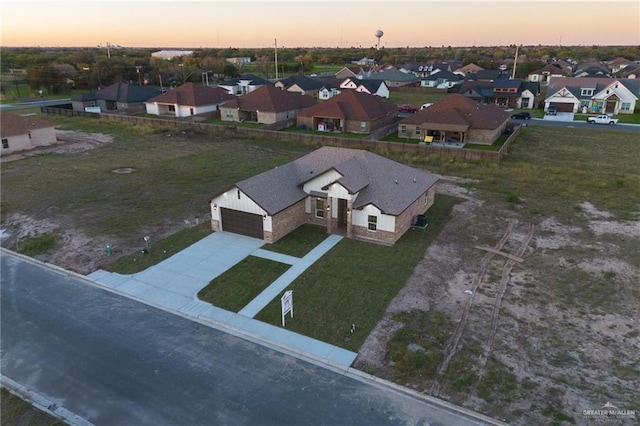 view of aerial view at dusk