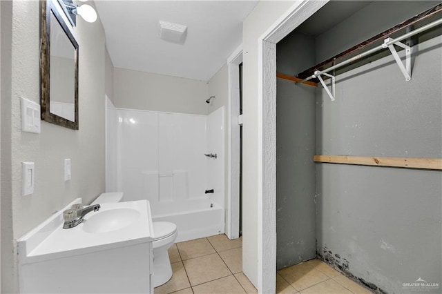 full bathroom with tile patterned flooring, vanity, toilet, and bathing tub / shower combination