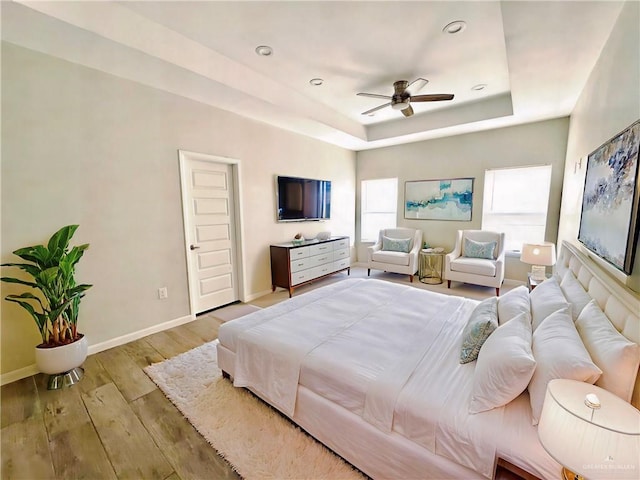 8706 Pink Flamingo St, Harlingen, TX 78552 - bedroom featuring multiple windows, wood finished floors, a tray ceiling, and recessed lighting