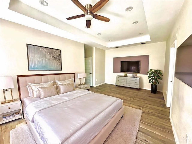 8706 Pink Flamingo St, Harlingen, TX 78552 - bedroom with a raised ceiling, wood finished floors, and recessed lighting