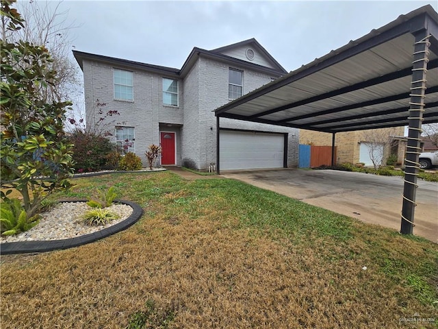 view of property with a carport and a front yard