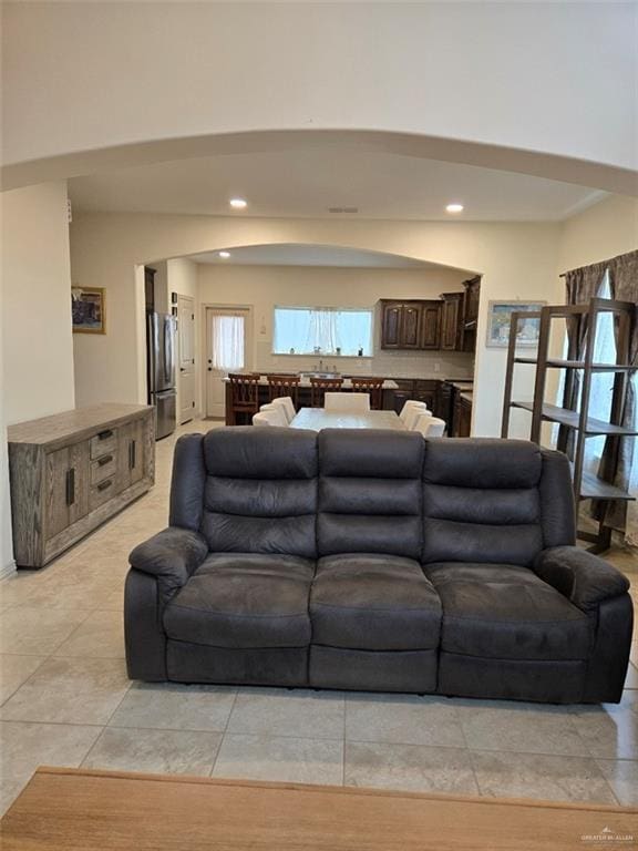 living room featuring light tile patterned floors