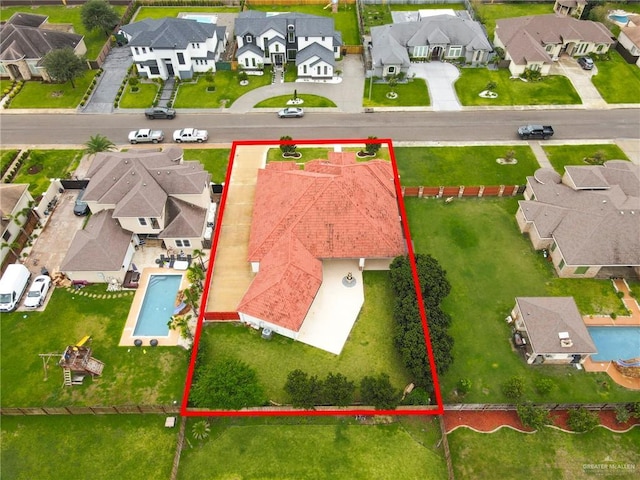 1410 Lobelia St, Weslaco, TX 78599 - aerial perspective of suburban area with property boundaries highlighted