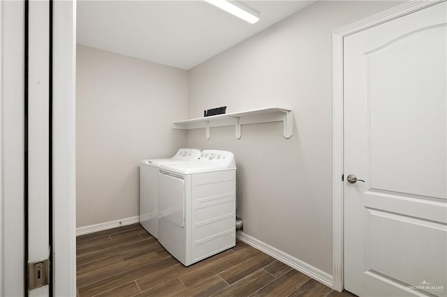 7719 N 39th Ln, Mcallen, TX 78504 - washroom featuring washer and clothes dryer, dark wood-type flooring, and baseboards