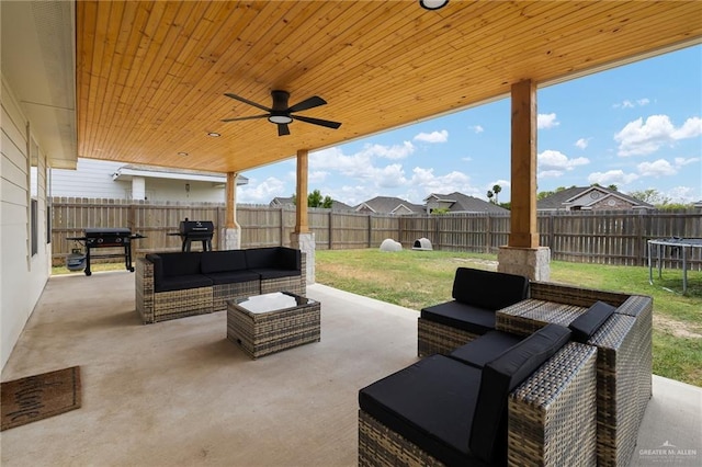 7719 N 39th Ln, Mcallen, TX 78504 - view of patio / terrace featuring a trampoline, outdoor lounge area, and ceiling fan