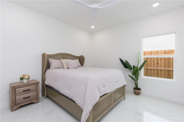 bedroom featuring ceiling fan