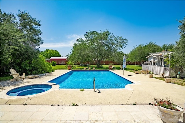 view of pool with a pergola, a patio area, and an in ground hot tub