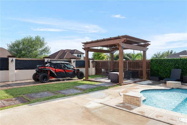 exterior space with a fenced in pool